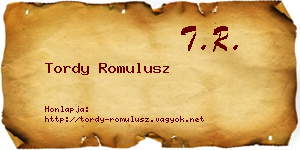 Tordy Romulusz névjegykártya